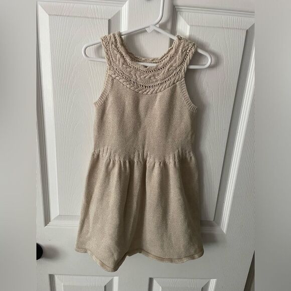 Girls Crazy 8 Sleeveless Crochet Sweater Dress Cream W/gold Sparkles Size 5T - Picture 1 of 4